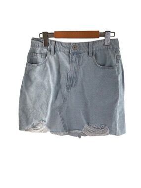 NINETEEN 91 cotton mini skirt distressed soft  blue skirt size 6 coastal cowgirl